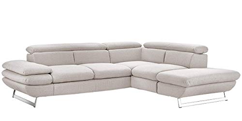 Mivano Ecksofa Prestige, Modernes Bettsofa in L-Form mit Ottomane und Schlaffunktion, Kopfteile und Armteil verstellbar, 265 x 74 x 223, Strukturstoff, beige von Mivano