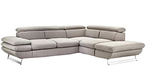 Mivano Ecksofa Prestige, Modernes Bettsofa in L-Form mit Ottomane und Schlaffunktion, Kopfteile und Armteil verstellbar, 265 x 74 x 223, Strukturstoff, grau von Mivano