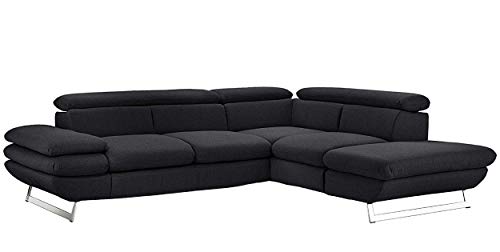 Mivano Ecksofa Prestige, Modernes Bettsofa in L-Form mit Ottomane und Schlaffunktion, Kopfteile und Armteil verstellbar, 265 x 74 x 223, Strukturstoff, schwarz von Mivano