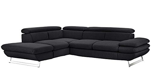 Mivano Ecksofa Prestige, Modernes L-Form-Sofa mit Ottomane, Kopfstützen und Armlehne verstellbar, 265 x 74 x 223, Strukturstoff, schwarz von Mivano