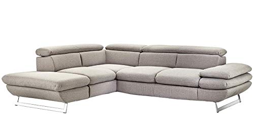Mivano Ecksofa Prestige, Modernes Schlafsofa in L-Form mit Ottomane und Bettfunktion, Kopfstützen und Armlehne verstellbar, 265 x 74 x 223, Strukturstoff, grau von Mivano