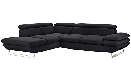 Mivano Ecksofa Prestige, Modernes Schlafsofa in L-Form mit Ottomane und Bettfunktion, Kopfstützen und Armlehne verstellbar, 265 x 74 x 223, Strukturstoff, schwarz von Mivano