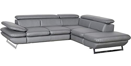 Mivano Ecksofa Prestige / Bettsofa in L-Form mit Ottomane und Schlaffunktion / Kopfteile und Armteil verstellbar / 265 x 74 x 223 / Kunstleder, dunkelgrau von Mivano