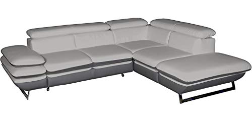 Mivano Ecksofa Prestige / Bettsofa in L-Form mit Ottomane und Schlaffunktion / Kopfteile und Armteil verstellbar / 265 x 74 x 223 / Zweifarbiges Kunstleder, hellgrau/dunkelgrau von Mivano