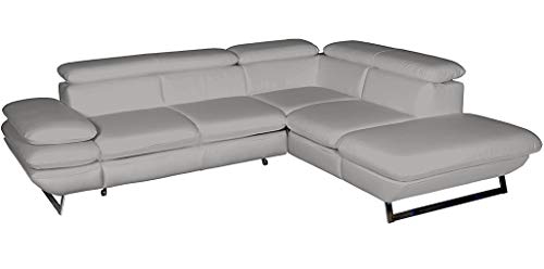 Mivano Ecksofa Prestige / Couch in L-Form mit Ottomane / Kopfteile und Armteil verstellbar / 265 x 74 x 223 / Kunstleder, hellgrau von Mivano