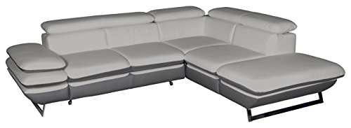 Mivano Ecksofa Prestige / Couch in L-Form mit Ottomane / Kopfteile und Armteil verstellbar / 265 x 74 x 223 / Zweifarbiges Kunstleder, hellgrau/dunkelgrau von Mivano