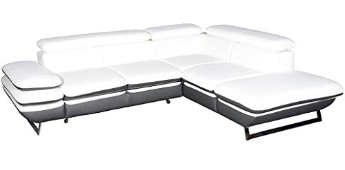 Mivano Ecksofa Prestige / Couch in L-Form mit Ottomane / Kopfteile und Armteil verstellbar / 265 x 74 x 223 / Zweifarbiges Kunstleder, weiß/dunkelgrau von Mivano