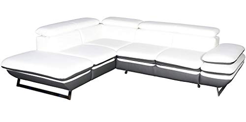 Mivano Ecksofa Prestige / Schlafsofa in L-Form mit Ottomane und Bettfunktion / Kopfstützen und Armlehne verstellbar / 265 x 74 x 223 / Zweifarbiges Kunstleder, weiß/dunkelgrau von Mivano