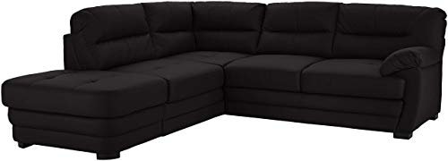 Mivano Ecksofa Royale / Zeitloses L-Form-Sofa mit Ottomane und hohen Rückenlehnen / 246 x 90 x 230 / Lederoptik, schwarz von Mivano