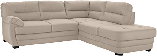 Mivano Ecksofa Royale / Zeitloses L-Form-Sofa mit Schlaffunktion, kleinem Bettkasten, Ottomane und hohen Rückenlehnen / 246 x 90 x 230 / Lederoptik, hellbraun von Mivano