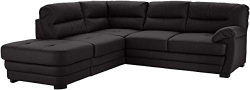 Mivano Ecksofa Royale / Zeitloses Schlafsofa in L-Form mit Bettfunktion, Stauraum, Ottomane und hohen Rückenlehnen / 246 x 90 x 230 / Lederoptik, schwarz von Mivano