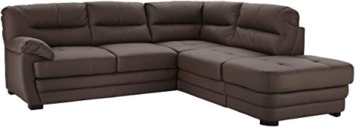 Mivano Ecksofa Royale / Zeitloses Sofa in L-Form mit Ottomane und hohen Rückenlehnen / 246 x 90 x 230 / Lederoptik, braun von Mivano