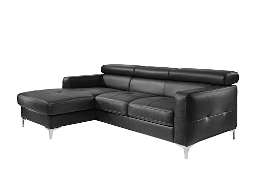 Mivano Ecksofa Sammy, Bettsofa in Lederoptik mit großem Stauraum und verstellbaren Kopfteilen, 227 x 74 x 187, Lederimitat, schwarz von Mivano