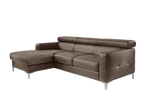 Mivano Ecksofa Sammy, Eckcouch in Lederoptik mit verstellbaren Kopfstützen und moderner Steppung, 227 x 74 x 187, Lederimitat, braun von Mivano