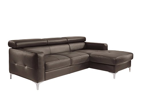 Mivano Ecksofa Sammy, Ledersofa in L-Form mit Kopfteilverstellung und moderner Steppung, 227 x 74 x 187, Kunstleder, dunkelbraun von Mivano