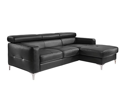 Mivano Ecksofa Sammy, Schlafsofa in Lederimitat mit Bettkasten und Kopfteilverstellung, 227 x 74 x 187, Kunstleder, schwarz von Mivano