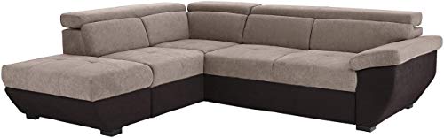Mivano Ecksofa Speedway / Moderne Couch in L-Form mit verstellbaren Kopfstützen und Ottomane / 262 x 79 x 224 / Zweifarbiger Bezug, elephant/mud von Mivano