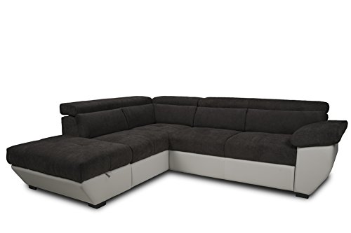 Mivano Ecksofa Speedway / Couch in L-Form mit verstellbaren Kopfteilen und Ottomane / 262 x 79 x 224 / Zweifarbig: dunkelbraun/beige von Mivano