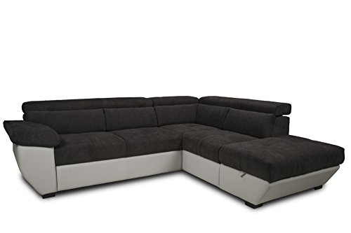 Mivano Ecksofa Speedway / Couch in L-Form mit verstellbaren Kopfteilen und Ottomane / 262 x 79 x 224 / Zweifarbig: dunkelbraun/beige von Mivano