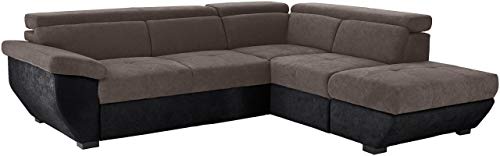 Mivano Ecksofa Speedway / Moderne Couch in L-Form mit verstellbaren Kopfteilen und Ottomane / 262 x 79 x 224 / Zweifarbiger Bezug, grey/black von Mivano