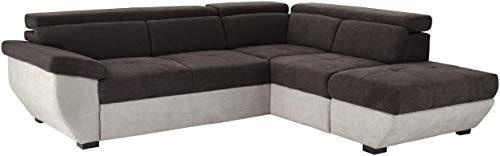 Mivano Ecksofa Speedway / Moderne Couch in L-Form mit verstellbaren Kopfteilen und Ottomane / 262 x 79 x 224 / Zweifarbiger Bezug, mud/elephant von Mivano