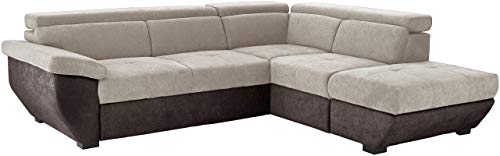 Mivano Ecksofa Speedway / Moderne Couch in L-Form mit verstellbaren Kopfteilen und Ottomane / 262 x 79 x 224 / Zweifarbiger Bezug, platinum/mud von Mivano