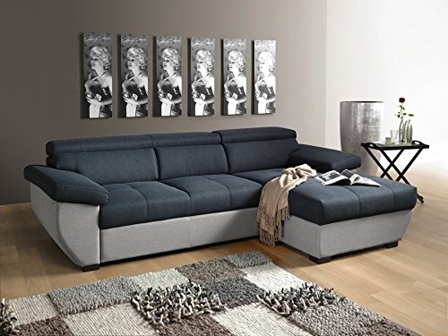 Mivano Ecksofa Speedway / Moderne Couch in L-Form mit verstellbaren Kopfteilen und Recamiere / 267 x 79 x 170 / Zweifarbig: Schwarz-Grau von Mivano