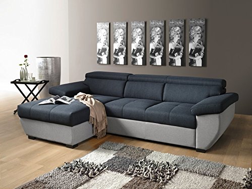 Mivano Ecksofa Speedway / Moderne Couch in L-Form mit verstellbaren Kopfteilen und Recamiere / 267 x 79 x 170 / Zweifarbig: Schwarz-Grau von Mivano
