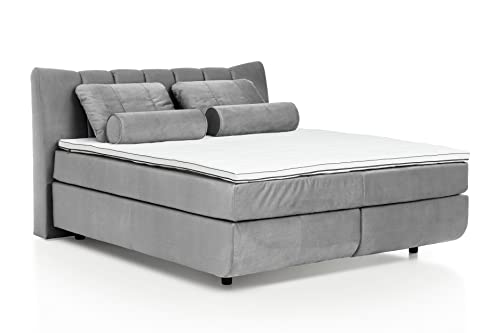 Mivano Free Boxspringbett mit Durchgehender Matratze (H2) und Basic Topper, Mikrofaser All Senses Hellgrau, Liegefläche 140 x 200 cm von Mivano