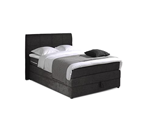 Mivano Hotspot Boxspringbett mit Durchgehender H3-Matratze, Bettkasten und Topper, Flachgewebe, Dunkelgrau, Liegefläche 140 x 200 cm von Mivano