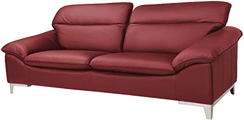 Mivano Ledersofa Teresa / Große Echtleder-Couch mit verstellbaren Kopfstützen / 235 x 84 x 109 / Leder Rot von Mivano