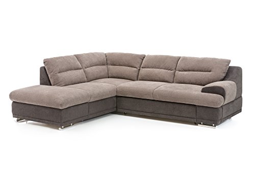 Mivano Schlafsofa Coast / Großes Ecksofa mit Schlaffunktion, Stauraum und Ottomane links / 264 x 88 x 217 / Materialmix: Braun/Dunkelbraun von Mivano