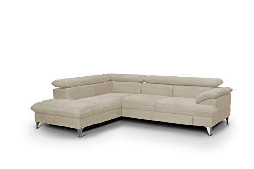 Mivano Schlafsofa David / Moderne Eckcouch mit verstellbaren Kopfstützen, Schlaffunktion und Stauraum / 256 x 71 x 208 / Mikrofaser-Bezug, Creme-Weiß von Mivano