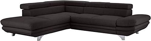 Mivano Schlafsofa Enterprise / Trendige Ledercouch in L-Form mit Ottomane links / Inkl. Bettfunktion und höhenverstellbare Kopfstützen / 273 x 75 x 238 / Kunstleder: dunkelgrau von Mivano