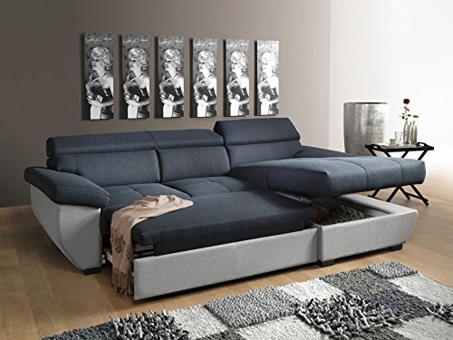 Mivano Schlafsofa Speedway / Moderne Couch in L-Form mit Bett, Bettkasten und verstellbaren Kopfteilen / 267 x 79 x 170 / Zweifarbig: Schwarz-Grau von Mivano
