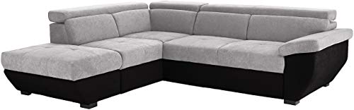 Mivano Schlafsofa Speedway / Moderne Eckcouch mit Bettfunktion, Stauraum und verstellbaren Kopfstützen / 262 x 79 x 224 / Zweifarbiger Bezug, argent/black von Mivano