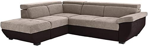 Mivano Schlafsofa Speedway / Moderne Eckcouch mit Bettfunktion, Stauraum und verstellbaren Kopfstützen / 262 x 79 x 224 / Zweifarbiger Bezug, elephant/mud von Mivano