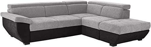 Mivano Schlafsofa Speedway / Moderne Eckcouch mit Schlaffunktion, Stauraum und verstellbaren Kopfteilen / 262 x 79 x 224 / Zweifarbiger Bezug, argent/black von Mivano