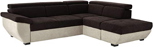 Mivano Schlafsofa Speedway / Moderne Eckcouch mit Schlaffunktion, Stauraum und verstellbaren Kopfteilen / 262 x 79 x 224 / Zweifarbiger Bezug, platinum/mud von Mivano