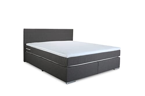 Mivano Simba Boxspringbett/Komfortables Bett mit Durchgehender Matratze (H3) und Topper, Flachgewebe, Dunkelgrau, Liegefläche 140 x 200 cm von Mivano