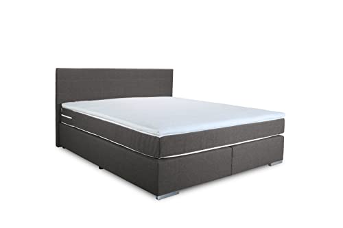 Mivano Simba Boxspringbett/Komfortables Bett mit Durchgehender Matratze (H3) und Topper, Flachgewebe, Grau, Liegefläche 140 x 200 cm von Mivano