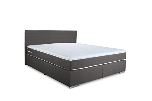 Mivano Simba Boxspringbett/Komfortables Bett mit Durchgehender Matratze (H3) und Topper, Flachgewebe, Grau, Liegefläche 180 x 200 cm von Mivano