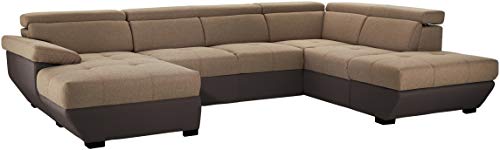 Mivano U-Form-Schlafsofa Speedway, Moderne Wohnlandschaft mit Bett, Stauraum und verstellbaren Kopfteilen, 332 x 79 x 222, Zweifarbiger Bezug, Braun/Dunkelbraun von Mivano