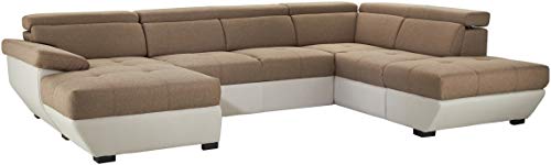 Mivano U-Form-Schlafsofa Speedway, Moderne Wohnlandschaft mit Bett, Stauraum und verstellbaren Kopfteilen, 332 x 79 x 222, Zweifarbiger Bezug, Braun/Hellgrau von Mivano