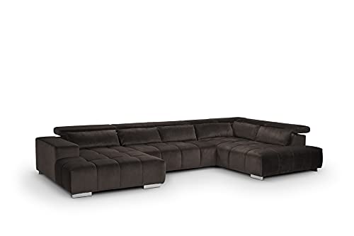 Mivano Wohnlandschaft Orion / Riesige Couch in U-Form inkl. XL-Recamiere und Kopfteilfunktion / 409 x 73 x 225 / Velours, Braun von Mivano