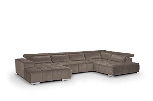 Mivano Wohnlandschaft Orion / Riesige Couch in U-Form inkl. XL-Recamiere und Kopfteilfunktion / 409 x 73 x 225 / Velours, Grau von Mivano