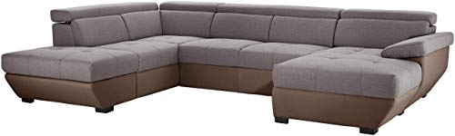 Mivano Wohnlandschaft Speedway, Modernes U-Form-Schlafsofa mit Stauraum und verstellbaren Kopfstützen, 332 x 79 x 222, Zweifarbiger Bezug, Grau/Braun von Mivano