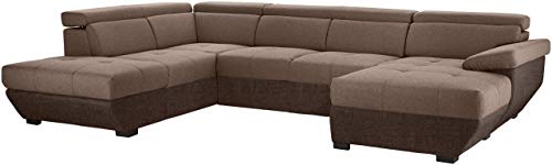 Mivano Wohnlandschaft Speedway, Modernes U-Form-Sofa mit verstellbaren Kopfstützen, 332 x 79 x 222, Zweifarbiger Bezug, Braun/Dunkelbraun von Mivano