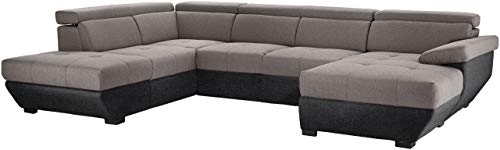 Mivano Wohnlandschaft Speedway, Modernes U-Form-Sofa mit verstellbaren Kopfstützen, 332 x 79 x 222, Zweifarbiger Bezug, Grau/Schwarz von Mivano