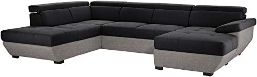 Mivano Wohnlandschaft Speedway, Modernes U-Form-Sofa mit verstellbaren Kopfstützen, 332 x 79 x 222, Zweifarbiger Bezug, Schwarz/Grau von Mivano